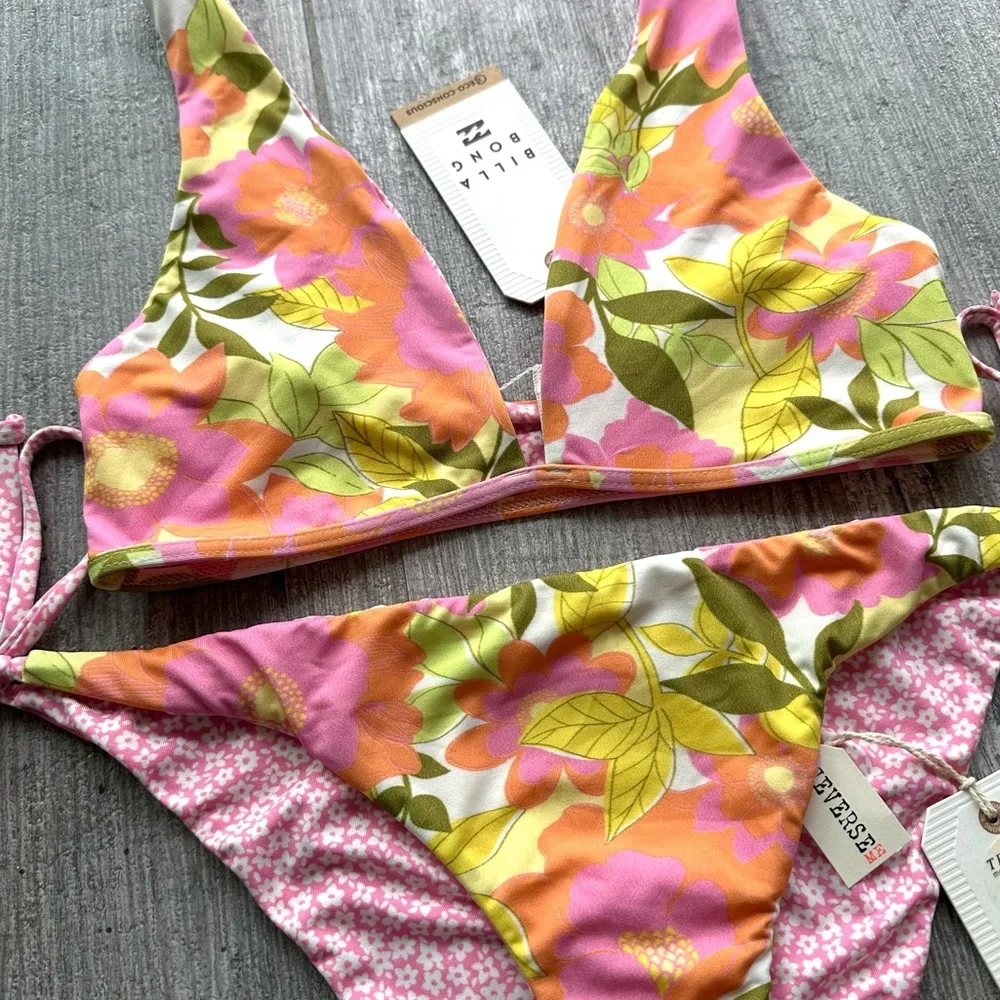 🔥🔥BILLABONG - REVERSIBLE SUMMER FOLK AVA TANK TIE SIDE MED BIKINI SET🔥🔥 - Picture 5 of 12
